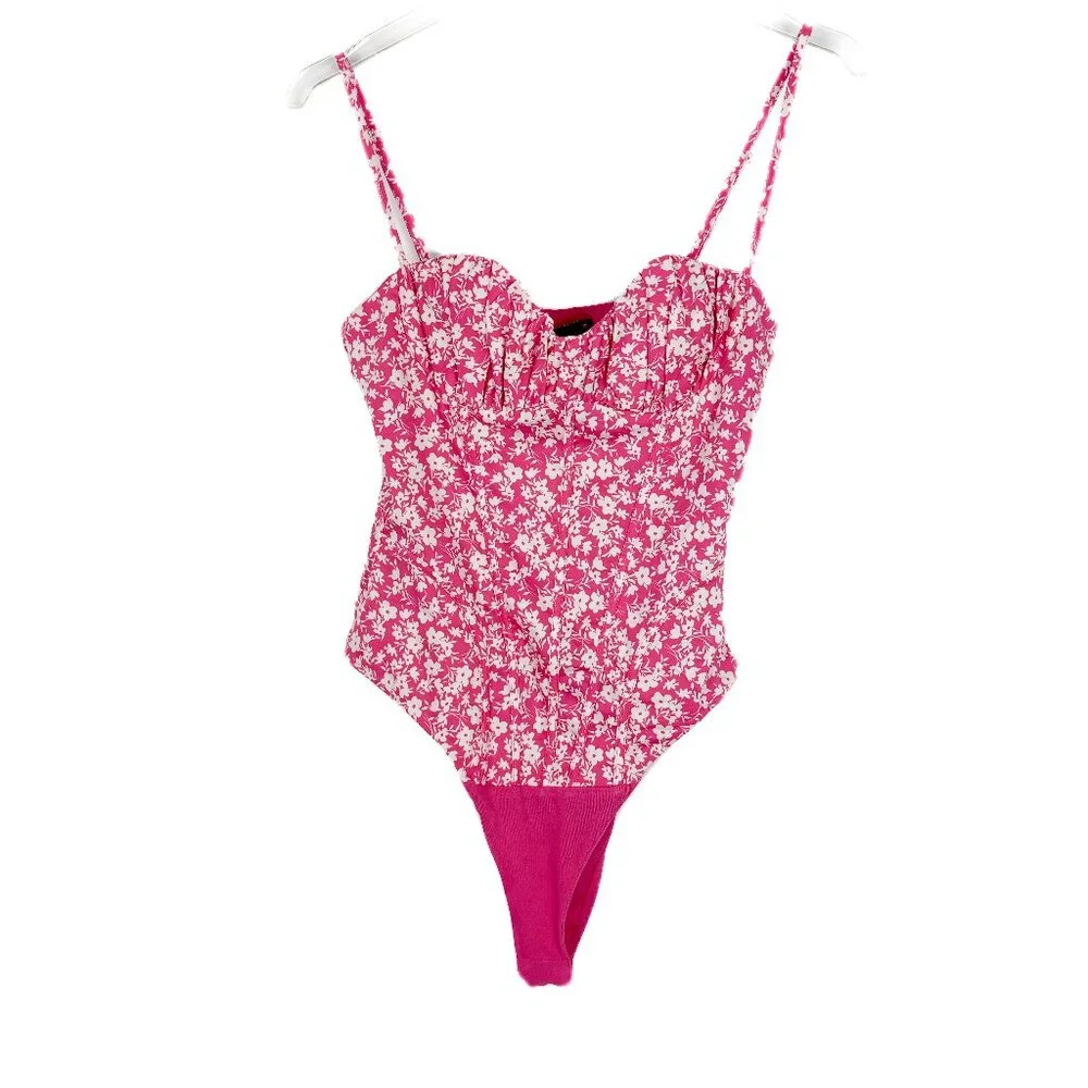 NWT Zara Floral Printed Corset Bodysuit Spaghetti Straps Pink Size Small S NEW - Picture 2 of 14